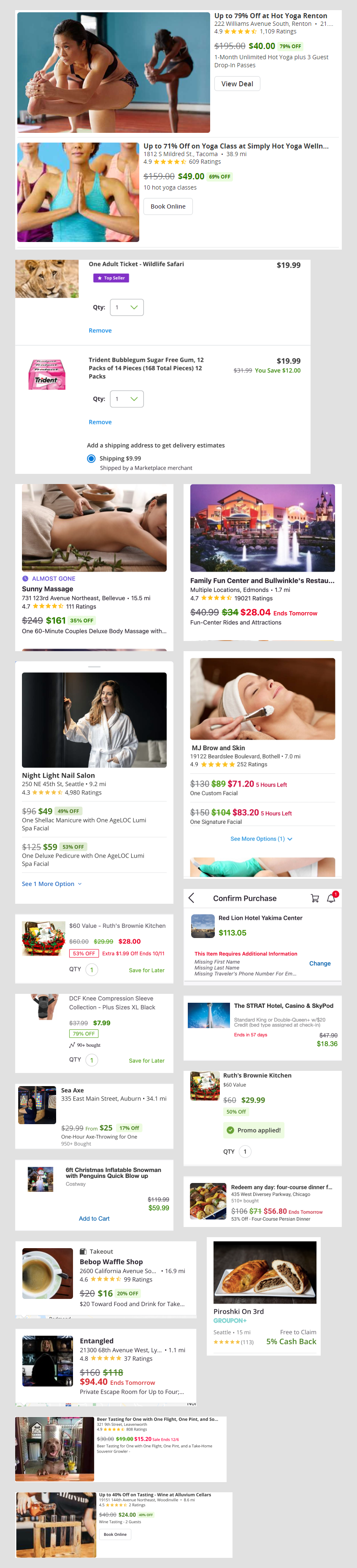 various card examples from the Groupon website