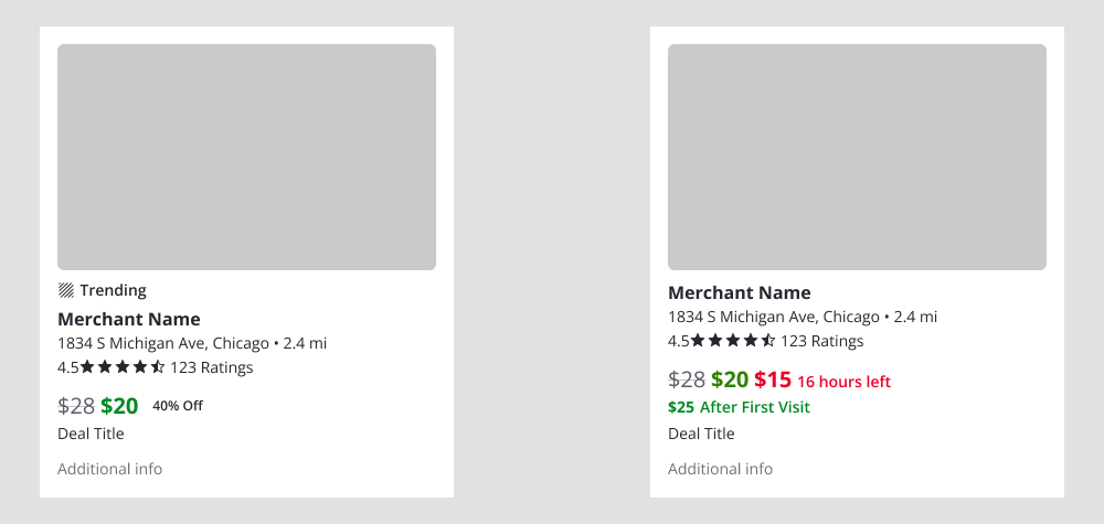 2 versions of Groupon deal cards