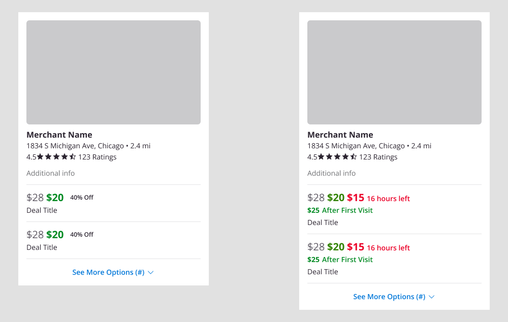 2 versions of Groupon deal cards